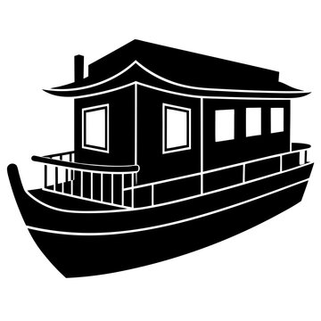 recommend clip art: Houseboat silhouette vector illustration