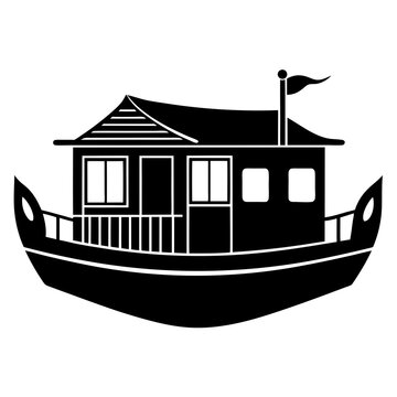 recommend clip art: Houseboat silhouette vector illustration