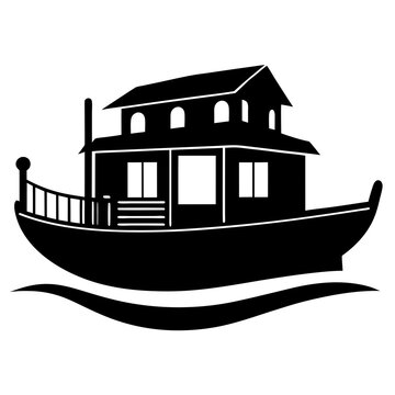 recommend clip art: Houseboat silhouette vector illustration