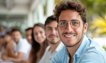 Obraz premium Innovative Learning: Male University Student in a Modern Classroom Setting