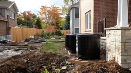 Efficient Heat Pump Installation in Suburban Neighborhood Enhancing Home Sustainability