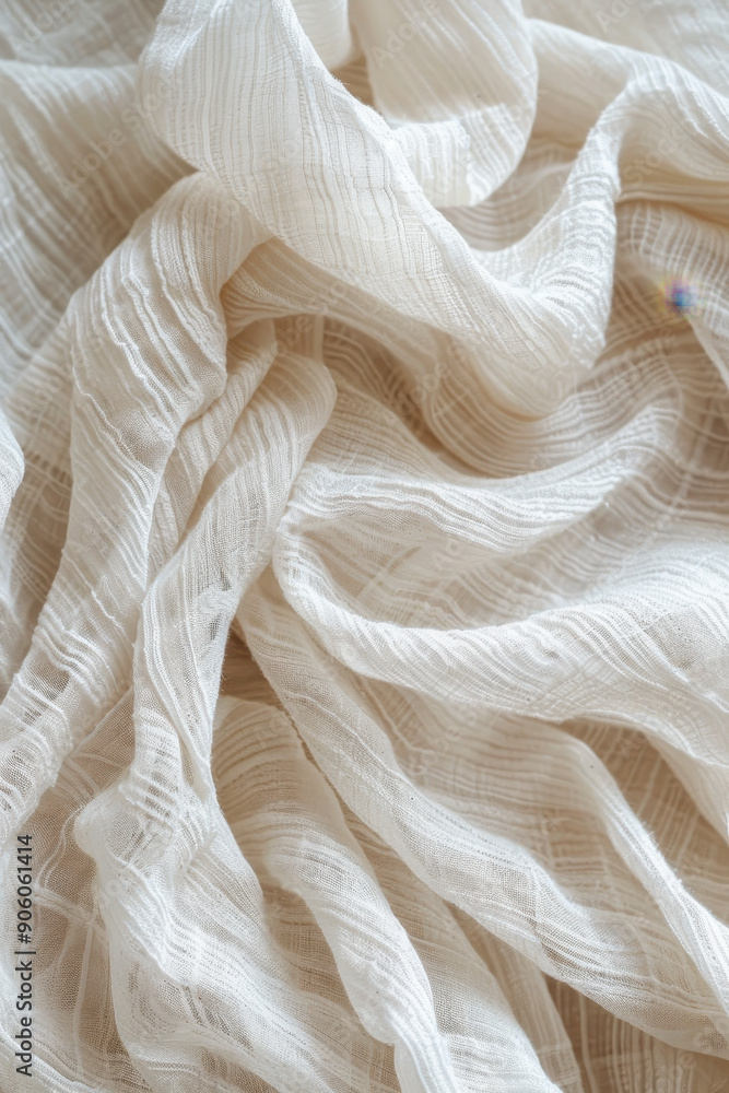 Poster a white fabric with a pattern of small holes. the fabric is folded and has a rough texture