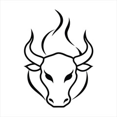 fuego ardiente como silueta con forma de cabeza de toro line art vector