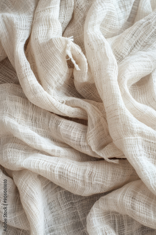 Poster a white fabric with a pattern of small holes. the fabric is folded and has a rough texture