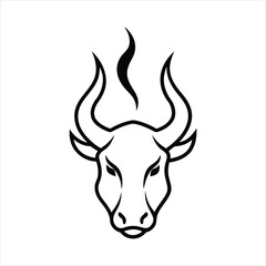 fuego ardiente como silueta con forma de cabeza de toro line art vector