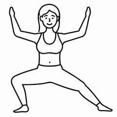 Woman doing yoga and fitness exercise vector line art illustration 