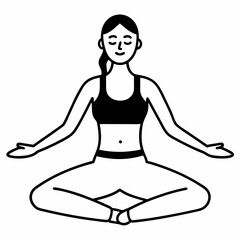 Woman doing yoga and fitness exercise vector line art illustration 