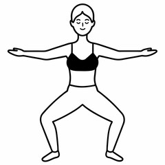 Woman doing yoga and fitness exercise vector line art illustration 
