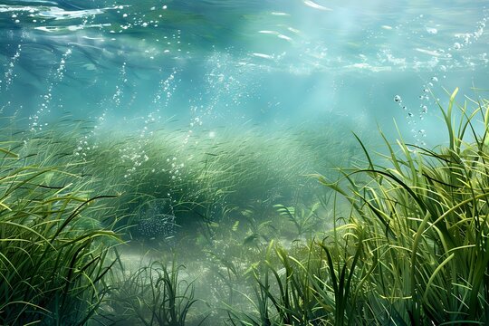 Underwater Sunlight Illuminates Lush Green Seagrass Meadow
