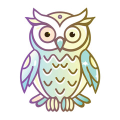 Fototapeta premium Cartoon Owl with Rainbow Feathers and Big Eyes