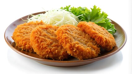 Japanese Cutlet on White Plate Closeup. Perfect for: Culinary expos, Food festivals