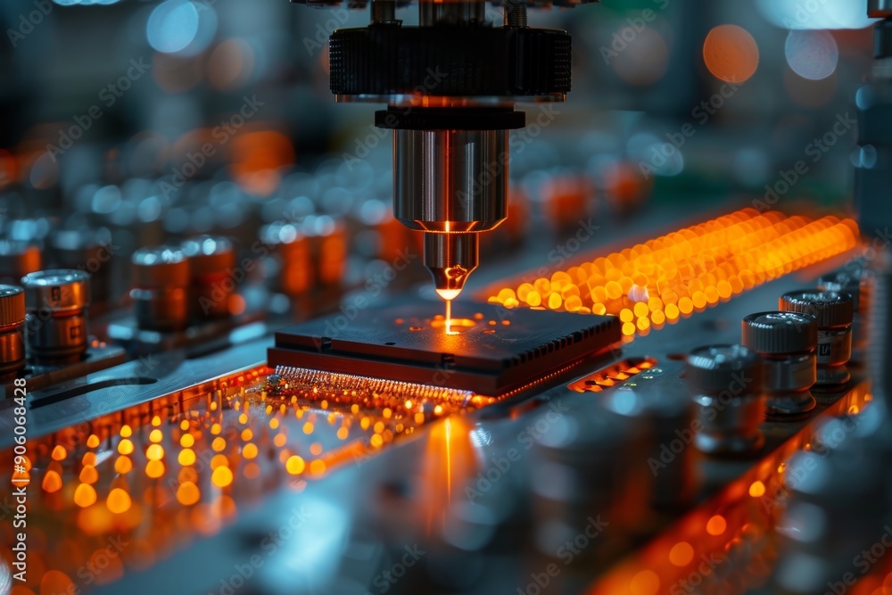 Poster automotive microprocessor creation with soldering and cooling system in specialized machine
