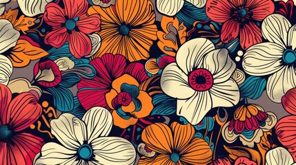 Stylized floral pattern with various doodles and shapes Hand drawn design