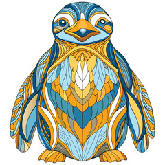 Fototapeta premium Ornate Patterned Penguin with Yellow and Blue Feathers