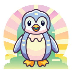 Obraz premium Cute Cartoon Penguin in a Pastel Sunrise