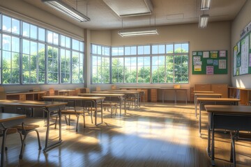 Fototapeta premium Empty School Classroom Interior created with Generative AI