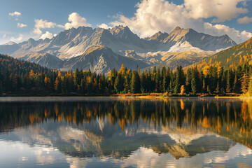 Tranquil reflections of majestic high tatra lake in autumn sunlit mountains © pijav4uk