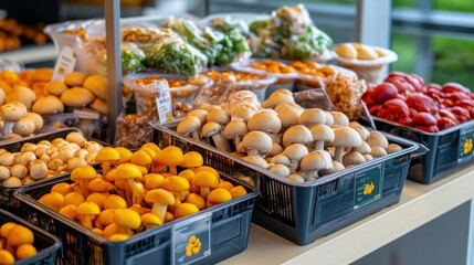 Fototapeta na wymiar Mushroom shop, diverse fungi, commercial setting
