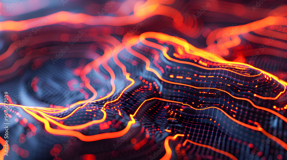 Poster glowing topographic landscape a futuristic digital featuring a captivating abstract topographic map 