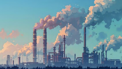 Obraz premium Industrial Factory Emits Pollution into the Atmosphere, Highlighting Environmental Concerns