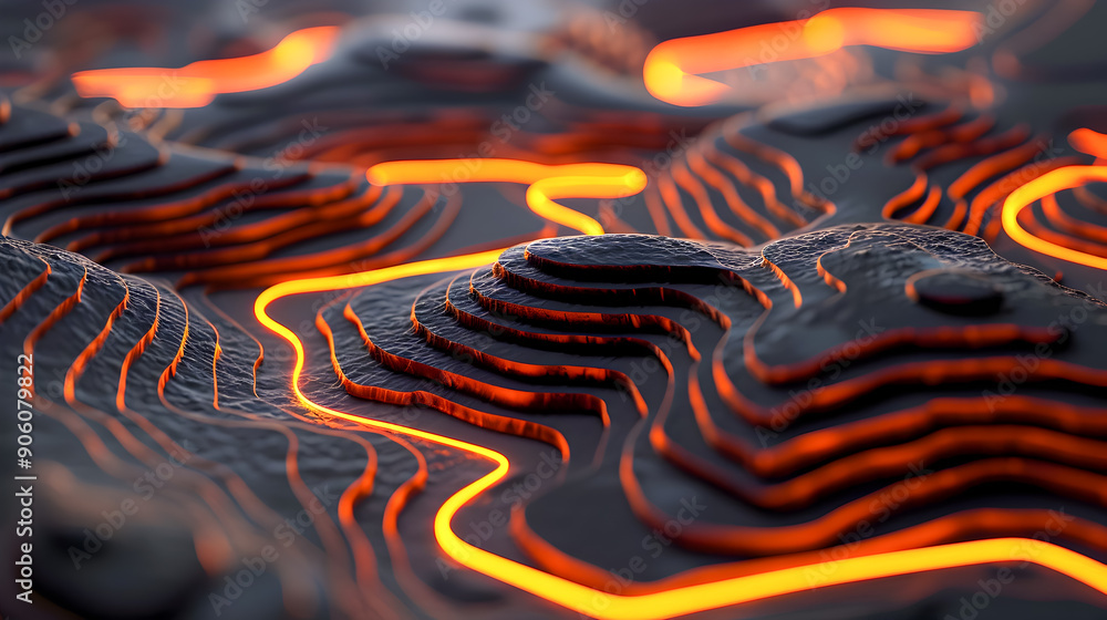 Poster glowing topographic digital landscape with sleek minimalist aesthetic a high tech 3d rendering showc