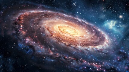 Fototapeta premium A galaxy background with vibrant colors and intricate details, showcasing a spiral galaxy with luminous stars and swirling cosmic dust, perfect for sci-fi themes or astronomical visuals