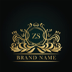 ZS golden letter logo. ZS logo initial Luxury ornament emblem. Golden template for cafe, bars, boutiques, invitations. Logo for business. Vintage elements. 