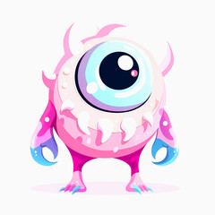 Fototapeta premium Cartoon pink monster with one large eye and claws
