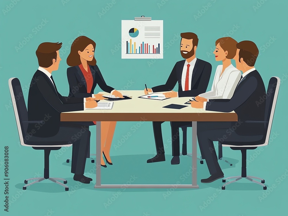 Poster Business team meeting with graphs and charts.