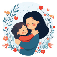 Vector illustration of Cute mother hugging their child. Happy mothers day