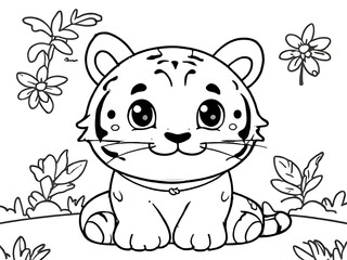 tiger outline art in color book