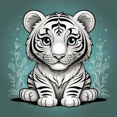 tiger outline art in color book