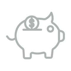 Piggy Bank Vector Line Grey Icon Design