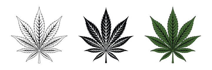 Cannabis vector icon set. Marijuana leaf icons. Medical weed legalize drug concept sign. Vector illustration
