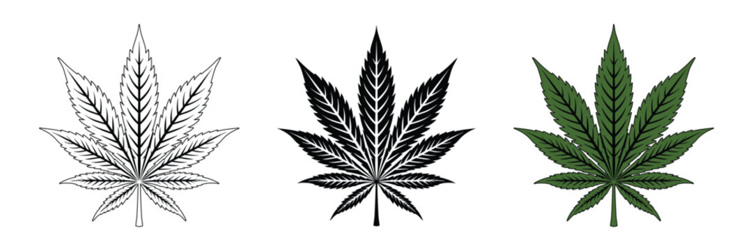 Cannabis vector icon set. Marijuana leaf icons. Medical weed legalize drug concept sign. Vector illustration