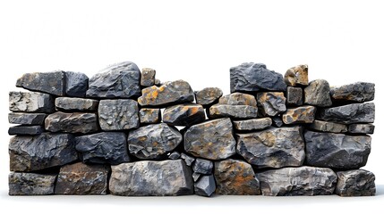 A wall made of large rocks is shown on a white background