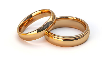 Two gold wedding rings on a white background 