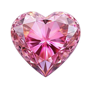 Pink heart shaped diamond isolated on transparent background