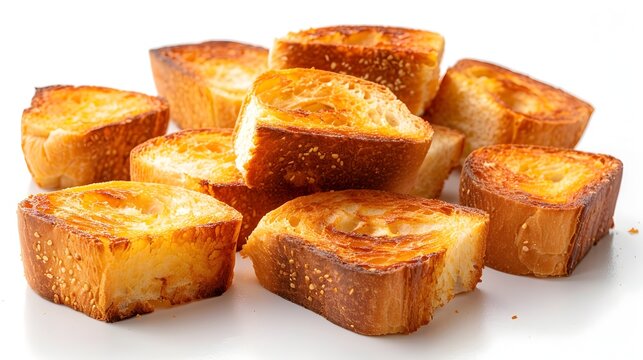 A pile of toasted bread with a white background