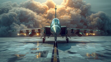 A close-up of a Defence Day flag's fabric texture, bold design incorporating military badges, panaflex with a dynamic image of military tanks, powerful image of military aircraft.