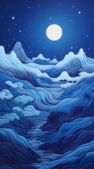 Obraz premium Digital blue linear mountain landscape poster wallpaper background