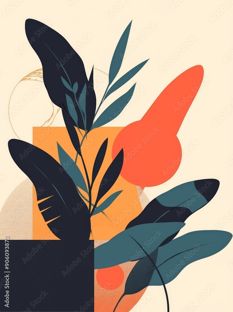 Poster abstract floral background, minimalistic vector art background with a black gradient and simple shap