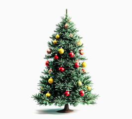 Decorated Christmas Tree with Red and Yellow Ornaments