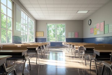 Fototapeta premium Empty School Classroom Interior created with Generative AI
