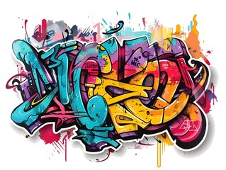 Stylish Streetwear Graffiti Sticker Design with Vibrant Colors and Abstract Shapes