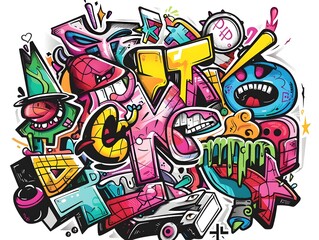 Obraz premium Stylish Streetwear Graffiti Sticker Design with Abstract Shapes and Vibrant Colors