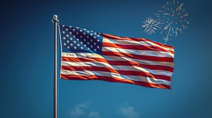 Obraz premium USA flag with fireworks background for 4 july independence day