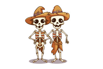halloween cartoon skeleton on a white background