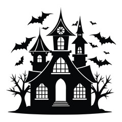 Halloween Haunted House Silhouette Vector , Haunted House silhouette collection. scary Halloween house bundle set.