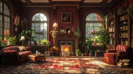 Obraz premium Background: This vintage wallpaper, with its traditional Victorian style and dark, shadowy patterns, evokes the atmosphere of a historic landmark, perfect for a retro home interior